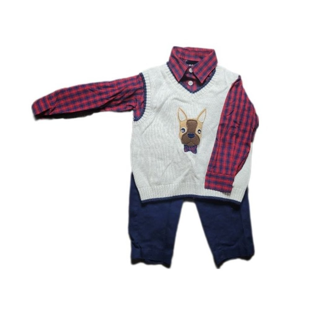 IZOD 3 Piece Set, Sweater, Slacks, Plaid Button Down Shirt, 2T